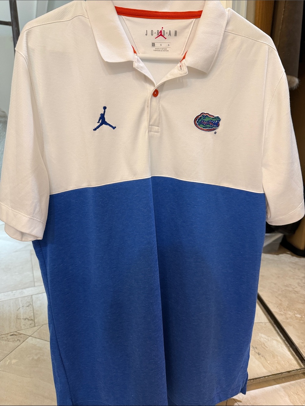 Jordan White and Blue Colorblock Gators Polo
